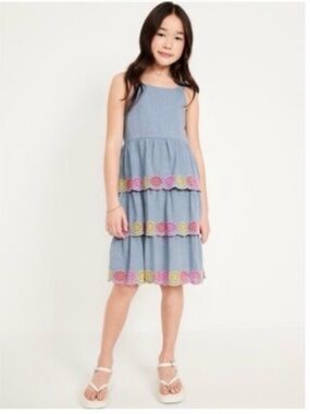 Old Navy Light Blue Tiered Sundress with Pastel Scallop Trim